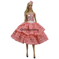 fashion pink sequin lace 16 bjd doll clothes for barbie dress princess outfits evening dresses party gown vestido kid accessory