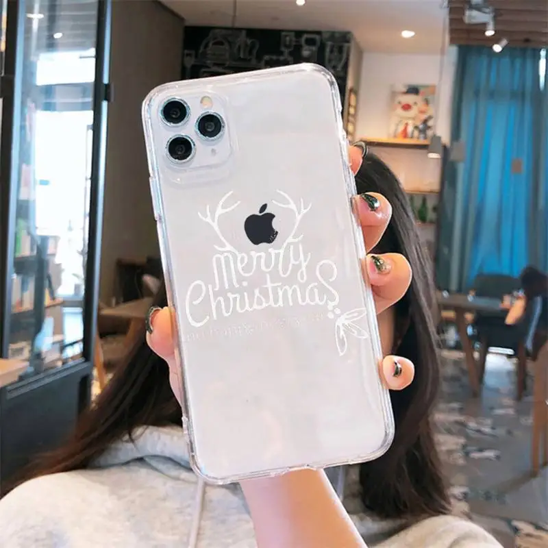 

Santa Claus Christmas New Year Deer Phone Cases Transparent for iPhone 6 7 8 11 12 s mini pro X XS XR MAX Plus se