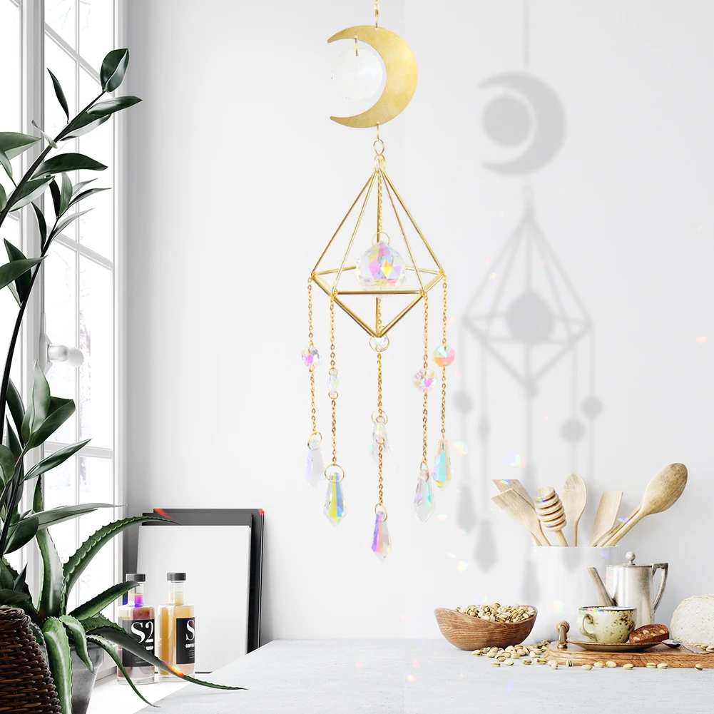 

Home Garden Car Hanging Decoration Craft Gifts Lighting Ball Pointed Flower Moon Prism Crystal Wind Chime Jewelry Decor