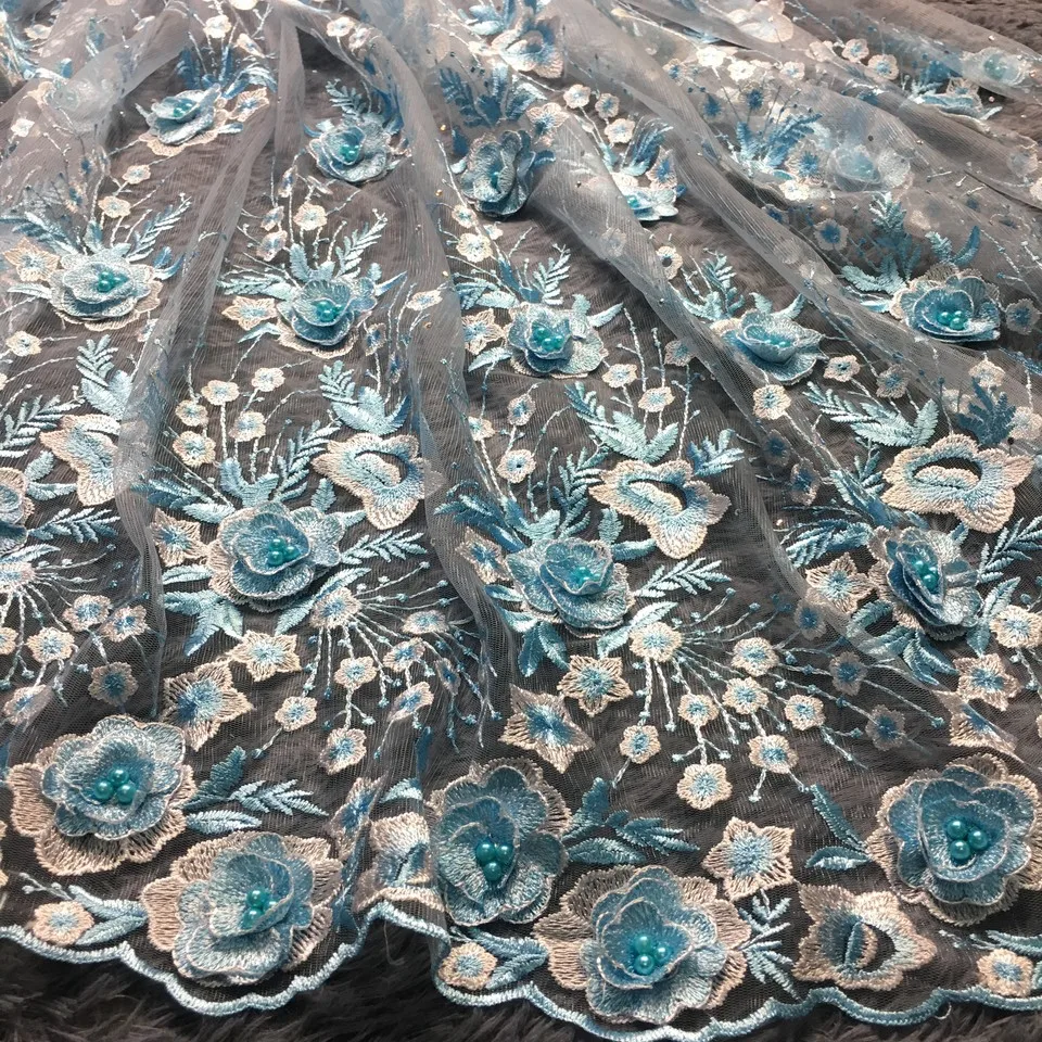 Красивая Золотая 3d кружевная ткань с бусинами Цветочная вышитая аппликация