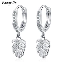 fanqieliu vintage charms leaf plant earring solid 925 sterling silver hoops for women 18k gold crystal hoop earrings fql20462