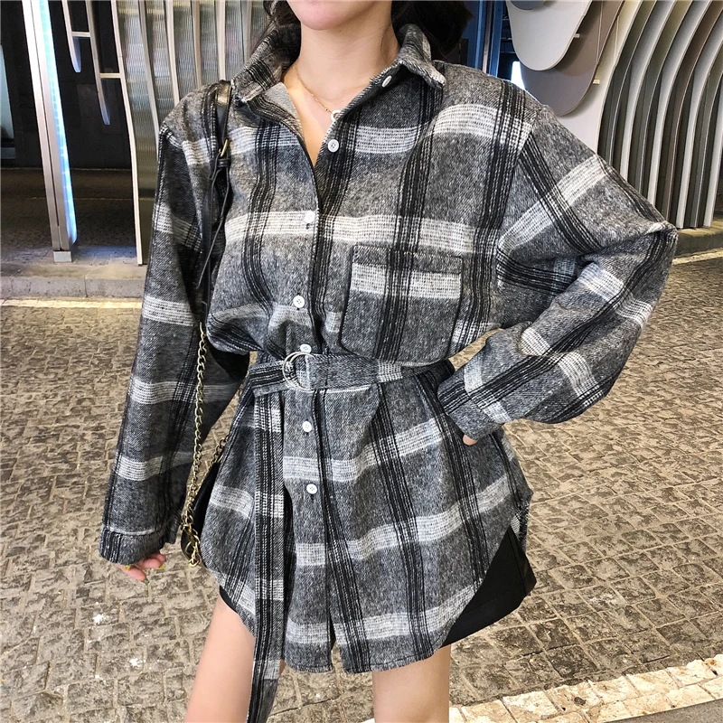 Женские рубашки с длинным рукавом клетчатые женские весенние черные блузки топы