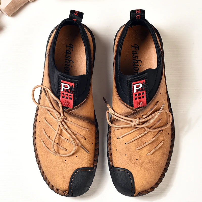 Мужские кожаные туфли ручной работы винтажные лоферы плоская подошва Мокасины