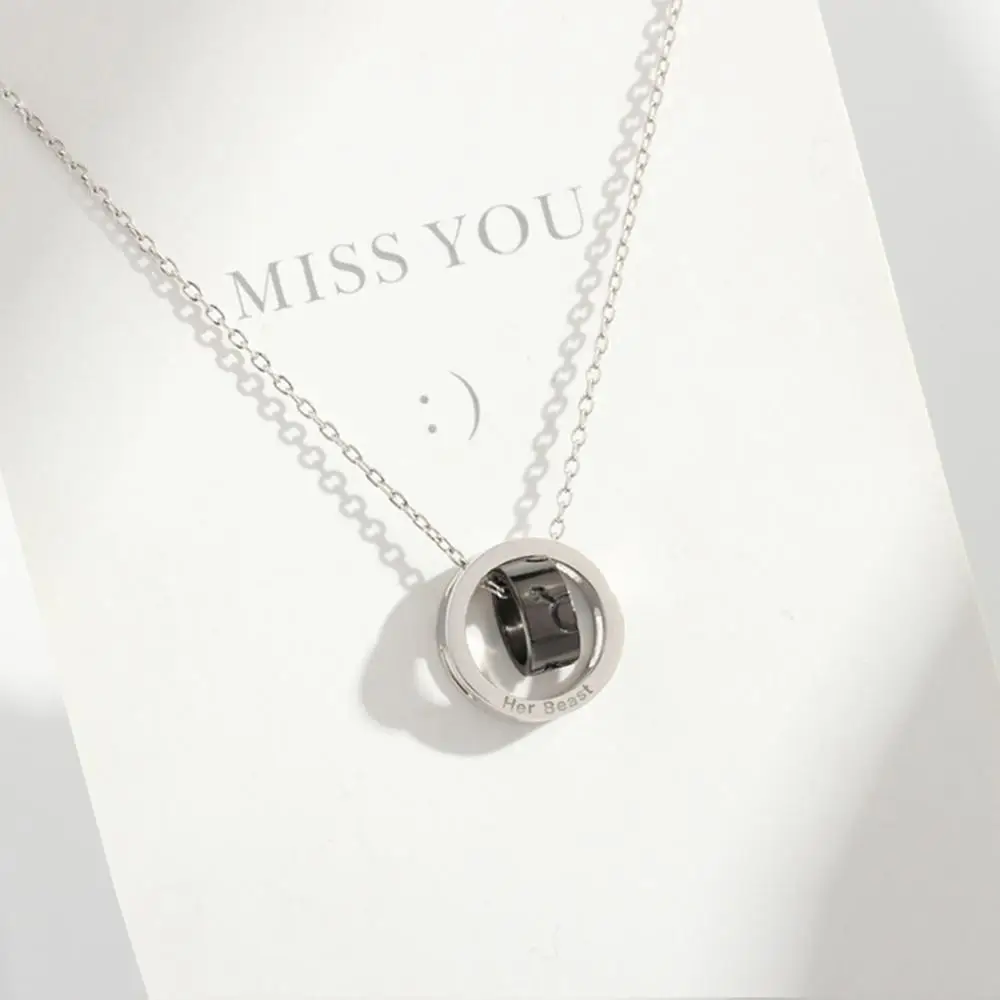 Модное простое двухцветное двойное кольцо с подвеской для пар ожерелье на День