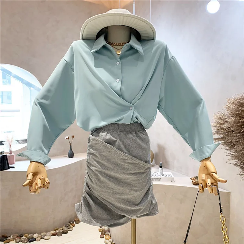 

Niche Design New Women's Clothing Summer 2021 Design Sense Long Sleeve Thin Sunscreen Shirt + High Waist Skirt Two Piece Set