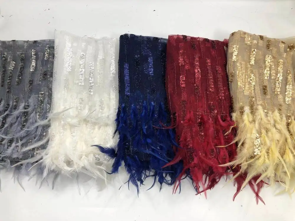 

Madison NEW High Quality African Lace Fabric 2020 Latest 3d feather Tulle Nigerian Lace With Sequins And Feather free shipping