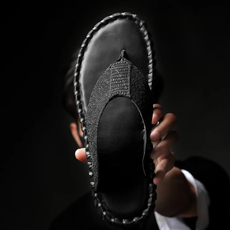 Мужские Нескользящие шлепанцы повседневные пляжные сандалии из натуральной