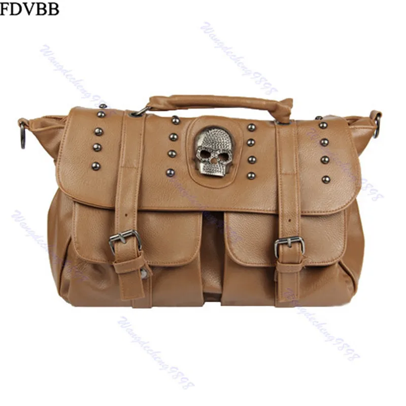 

SFDVBB Popular Fashion Womens Personalise Punk Rivet Skull Shoulder Bag Handbag Black