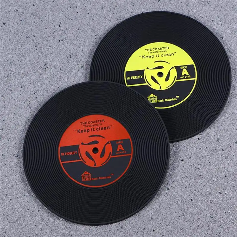 

12PCS Retro Record Coasters Cup PVC Soft Rubber Vinyl Saucer Cup Mat Round Silicone Vintage Gramophone Record Cup Cushion