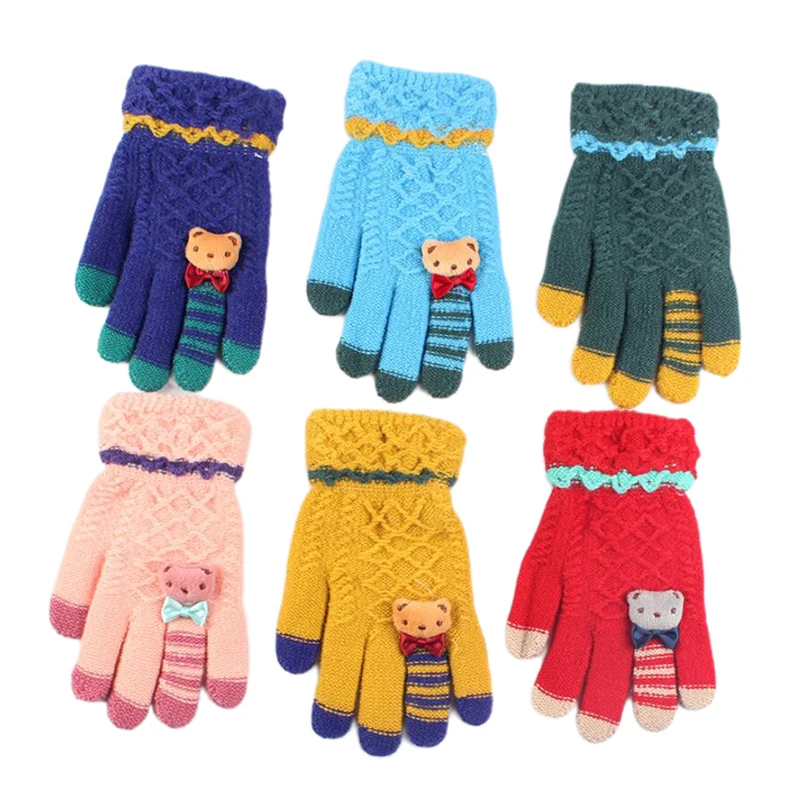 1 пара детских зимних теплых перчаток вязаные перчатки Полные Пальцы толстые