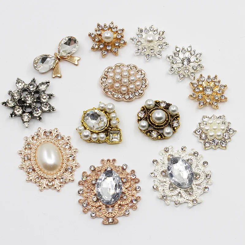 10pc Mixed Size Rhinestone Pearl Buttons Wedding Decoration DIY Flatback Gold Clothing Scrapbooking Crafts Accessories