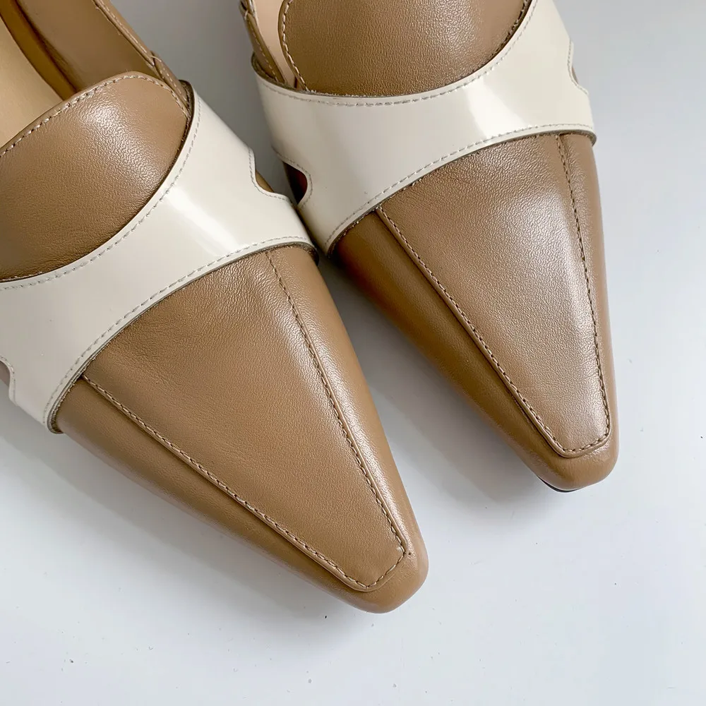 

Women's genuine leather mix color patchwork slip-on thin high heel pumps elegant ladies OL style pointed toe dress shoes women