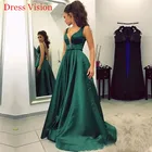 Женское длинное платье, темно-зеленое сексуальное платье с V-образным вырезом, вечернее платье для выпускного вечера