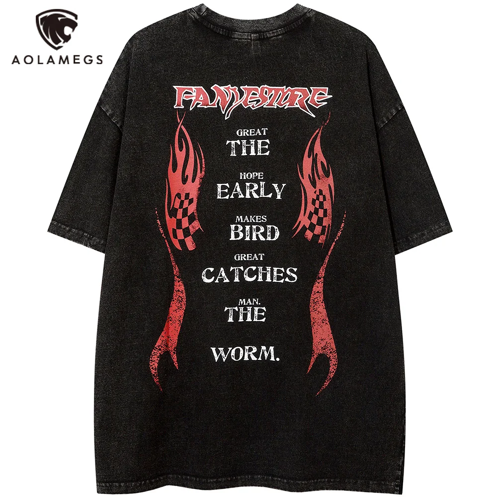 

Aolamegs рубашка в клетку с надписями и принтом в стиле панк, хип-хоп, модная футболка большого размера для пары, топы с короткими рукавами для па...