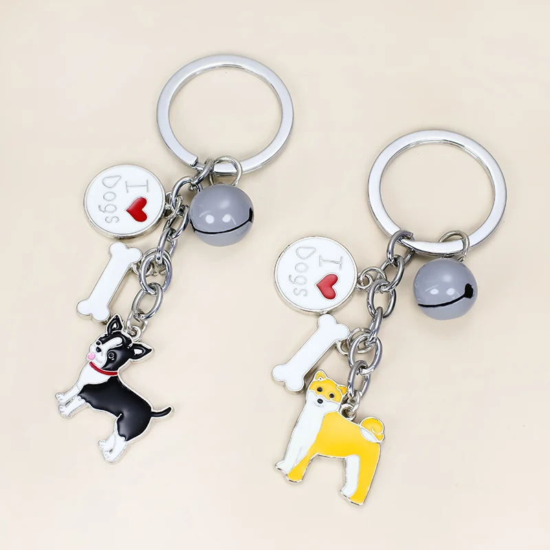 

1Piece meaning "I LOVE DOGS" Multi-style alloy dog keychain gift pendant bell heart round brand accessories animal key chain
