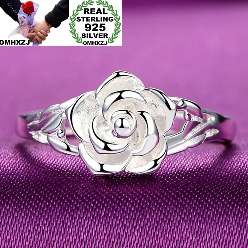 

OMHXZJ Wholesale European Fashion Woman Girl Party Wedding Gift Silver Rose S925 Sterling Silver Ring RR289