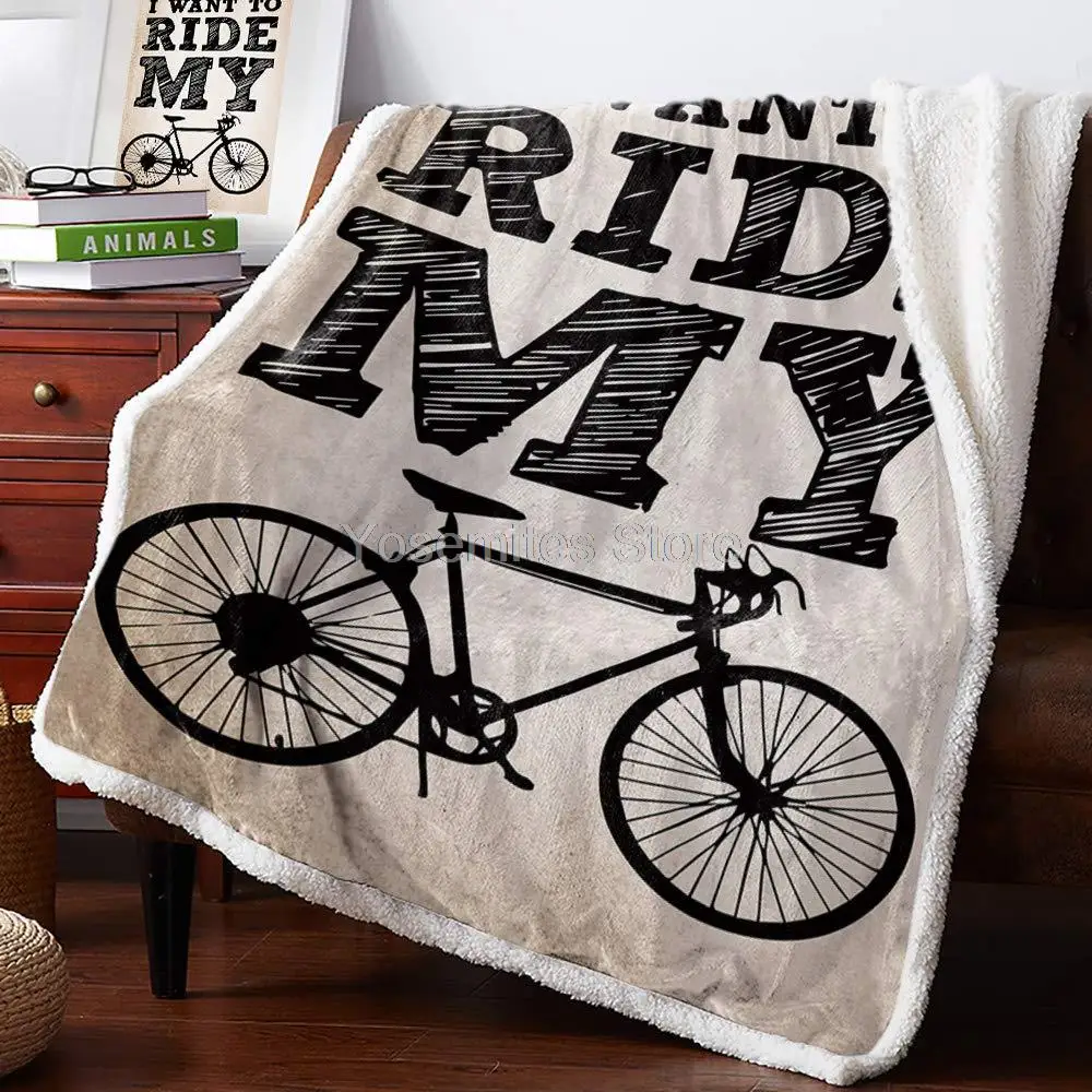 

Sherpa Fleece Throw Blanket I Want to Ride My Bicycle Quotes Vintage Bike Silhouette Home Decor Reversible Fuzzy Warm and Cozy T