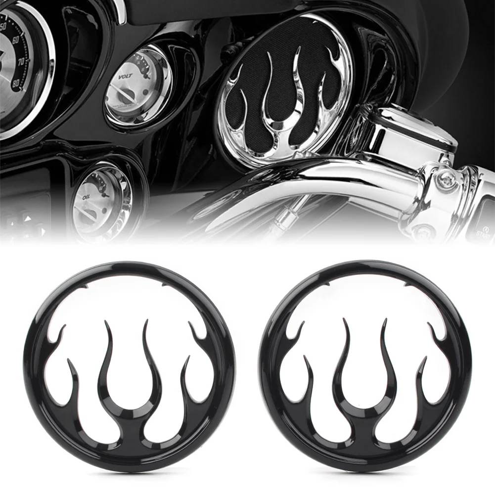 

ABS Plastic Motorcycle Flame Speaker Grill Accent Trim Cover 1Pair for Harley Electra Street Glide Tri Black