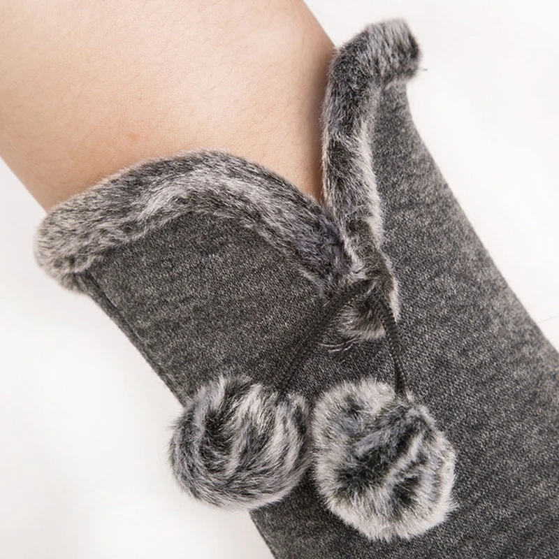 Новинка, теплые шерстяные митенки с помпонами, митенки с длинными пальцами, осенне-зимние женские перчатки с милым бантиком, женские кашемировые волшебные перчатки и варежки