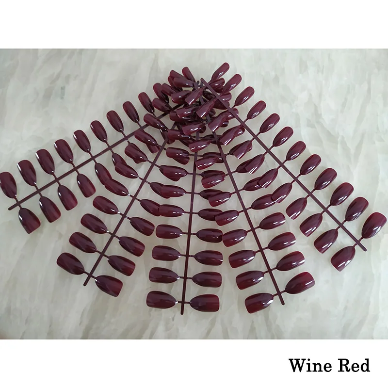 5 X Wine Red Смешанные 18 цветов полное покрытие поддельные ногти короткие остроконечные накладные ногти шпильки миндалевидные ногти яркие цвета дизайн ногтей - Цвет: 5 X Wine Red