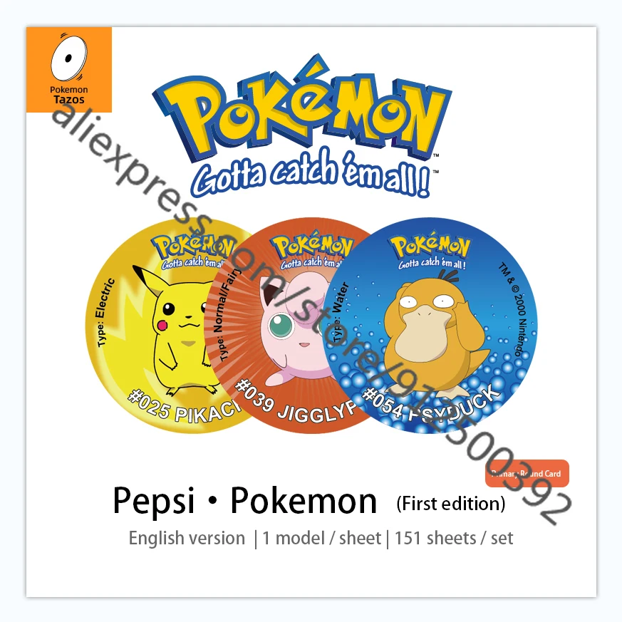 

109-135 Style Pokemon Round Cards PVC Tazos Scarce First 1st Edition First Partner Pokémon Circular Collection Card Kids Gifts