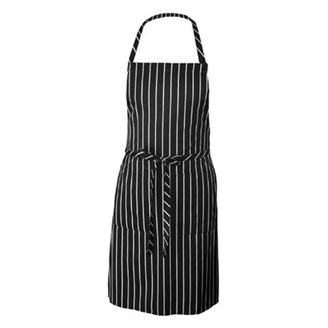 

Adjustable Adult Black Stripe Bib Apron With 2 Pockets Chef Waiter Kitchen Cook Drop Shipping