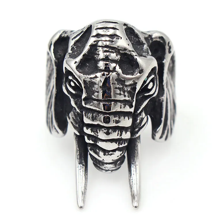 Винтаж слон Титан Сталь Череп Байкер Готический 316L кольцо из нержавеющей стали