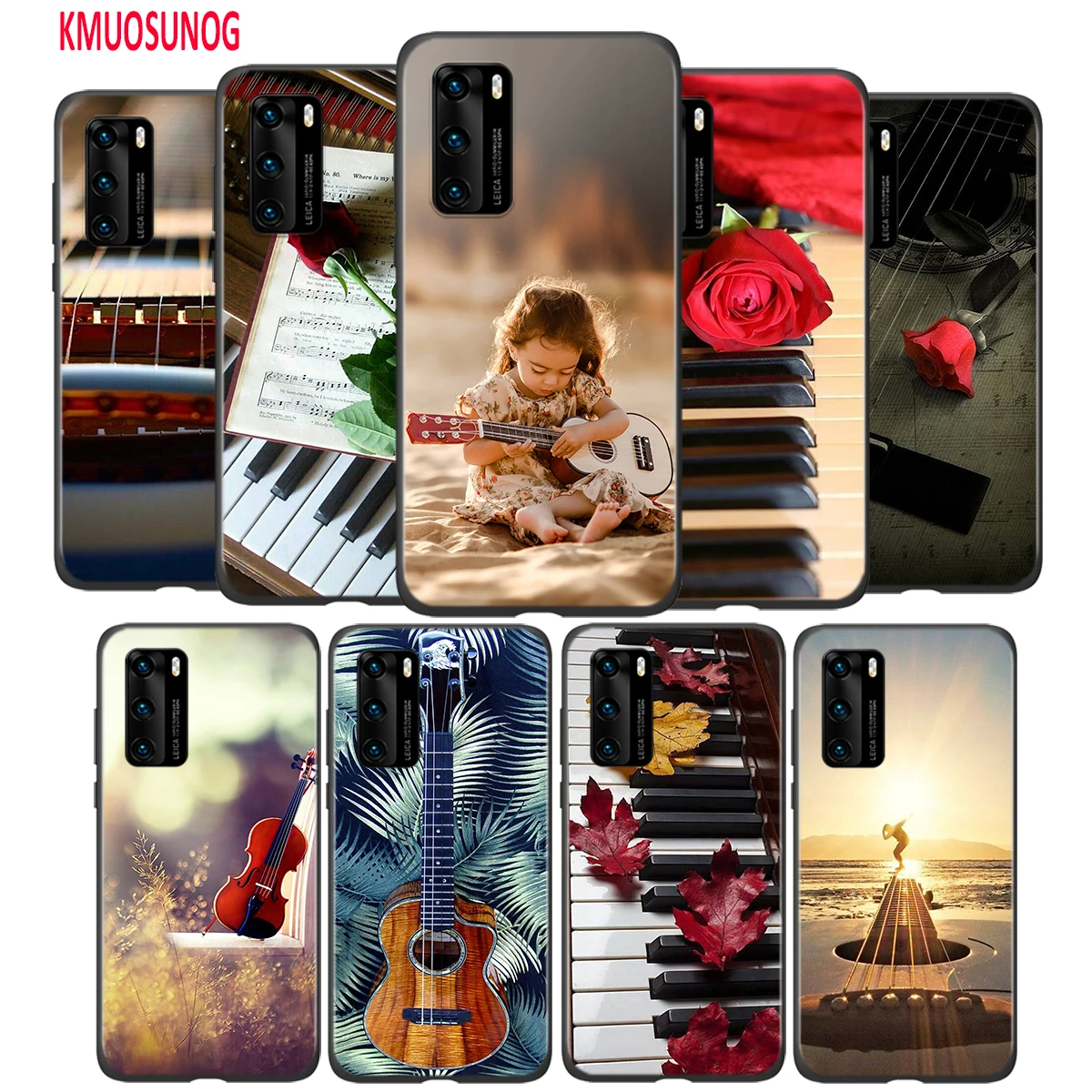 

Black Silicone Cover Guitar Piano Music Scenery For Huawei P40 P30 P20 Pro P10 P9 P8 Lite E Plus 2019 2017 Phone Case