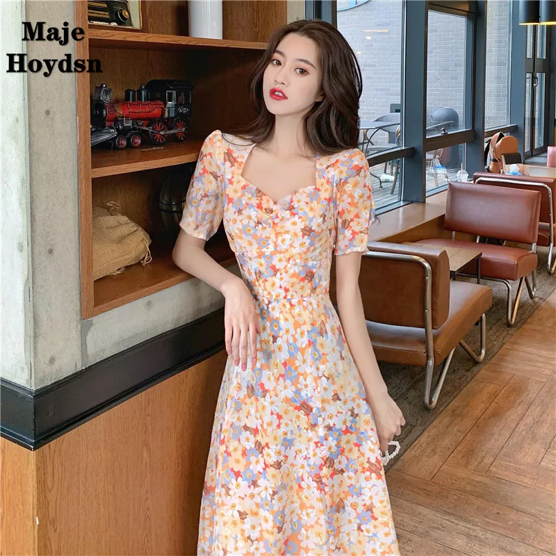 

Maje Hoydsn French First Love Rouje Can Sweet Salt Hepburn Broken Flower Skirt Length And Ankle Za Summer Dress Gentle Fashion