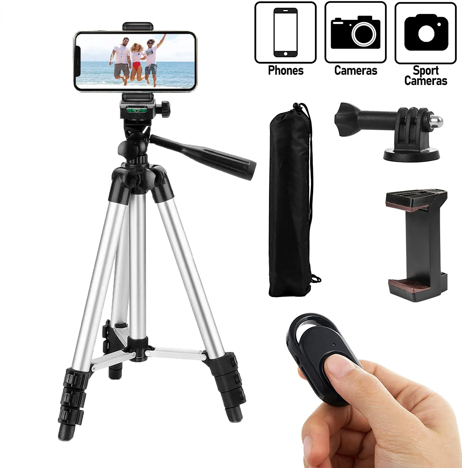 

Lightweight Phone Tripod 125cm with Bluetooth Remote/Phone Holder, Tripod Stand for Cell Mobile Smartphone Gopro Camera