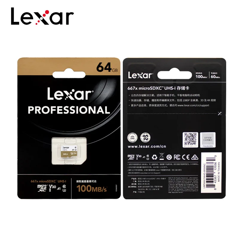 Оригинальный Lexar Профессиональный 667x microSDXC UHS-I Micro SD карты 256 ГБ 64 Гб A2 Class 10 V30 U3 TF