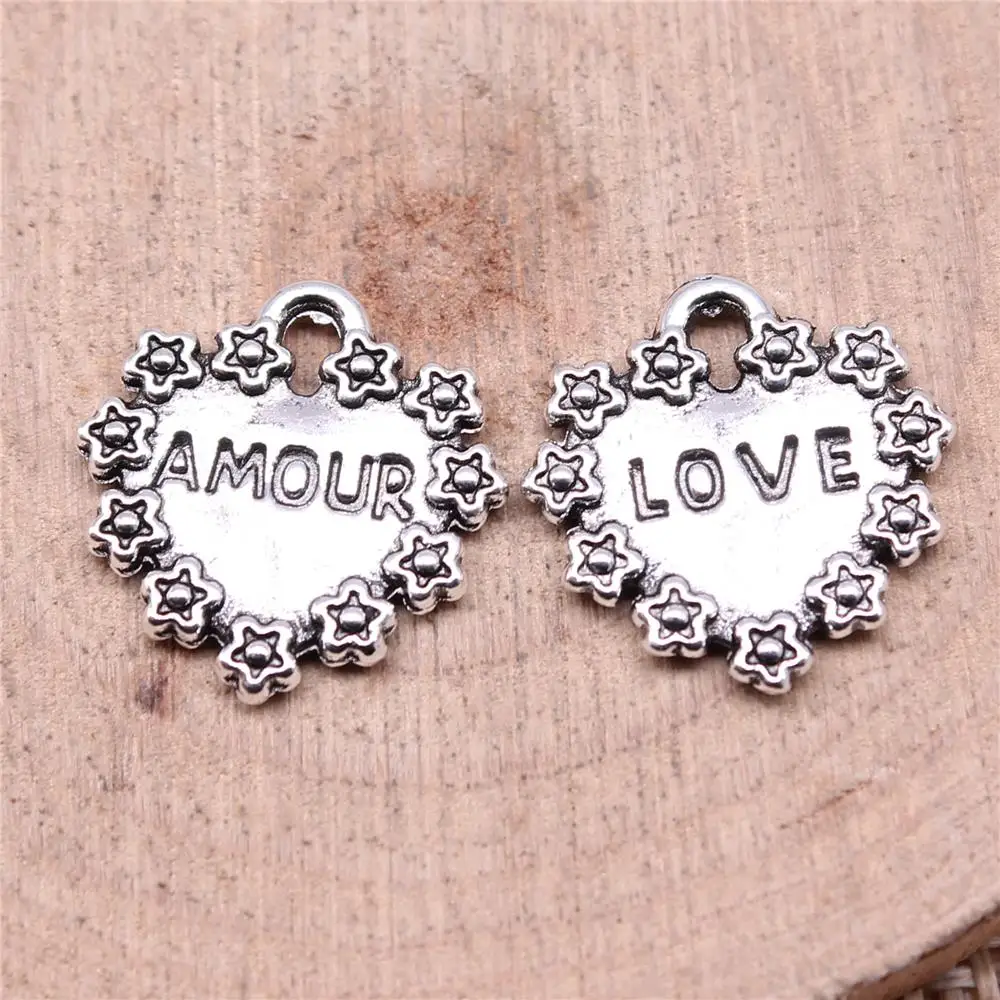 

Love Amour Heart Charms For Jewelry Making Findings Handmade DIY Craft 20pcs Antique Silver Color 16x15mm