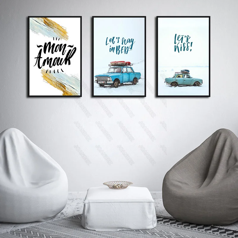 

European Snow Car Driving Image English Poster Shallow Background Living Room Decoration Poster Wall Wallpaper Furniture Art