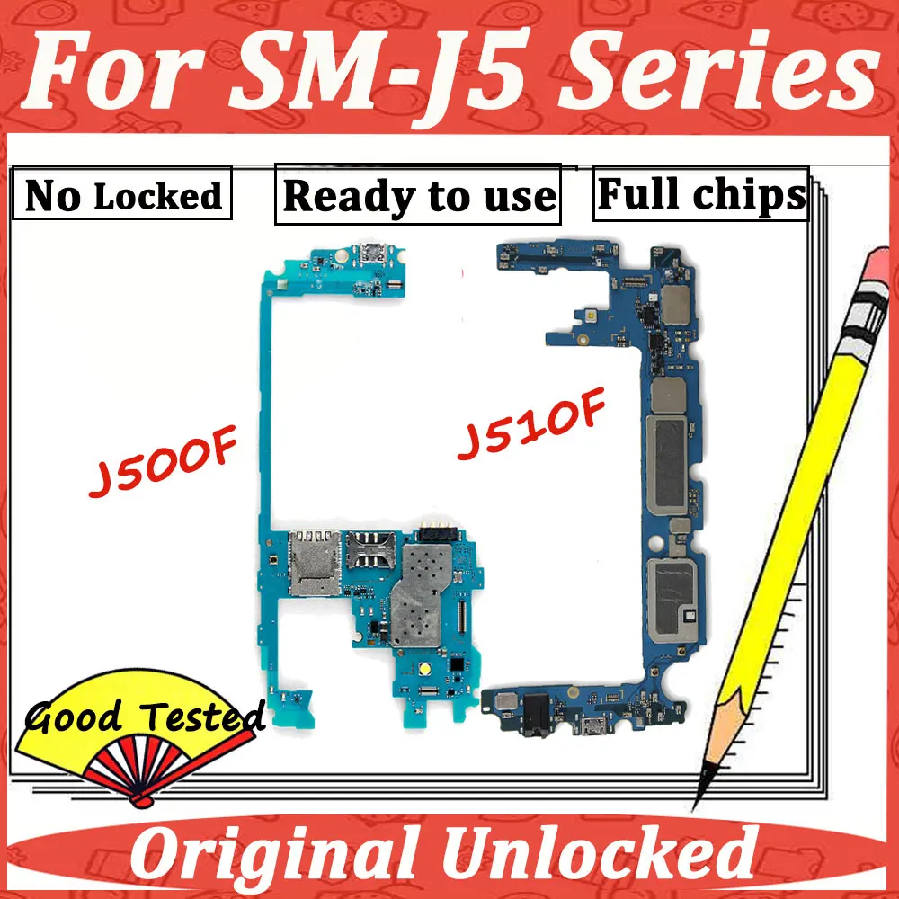 Оригинальная разблокированная материнская плата для samsung Galaxy J5 J500F J510F J530F, материнская плата на ОС Android, чистая материнская плата IMEI с чипами