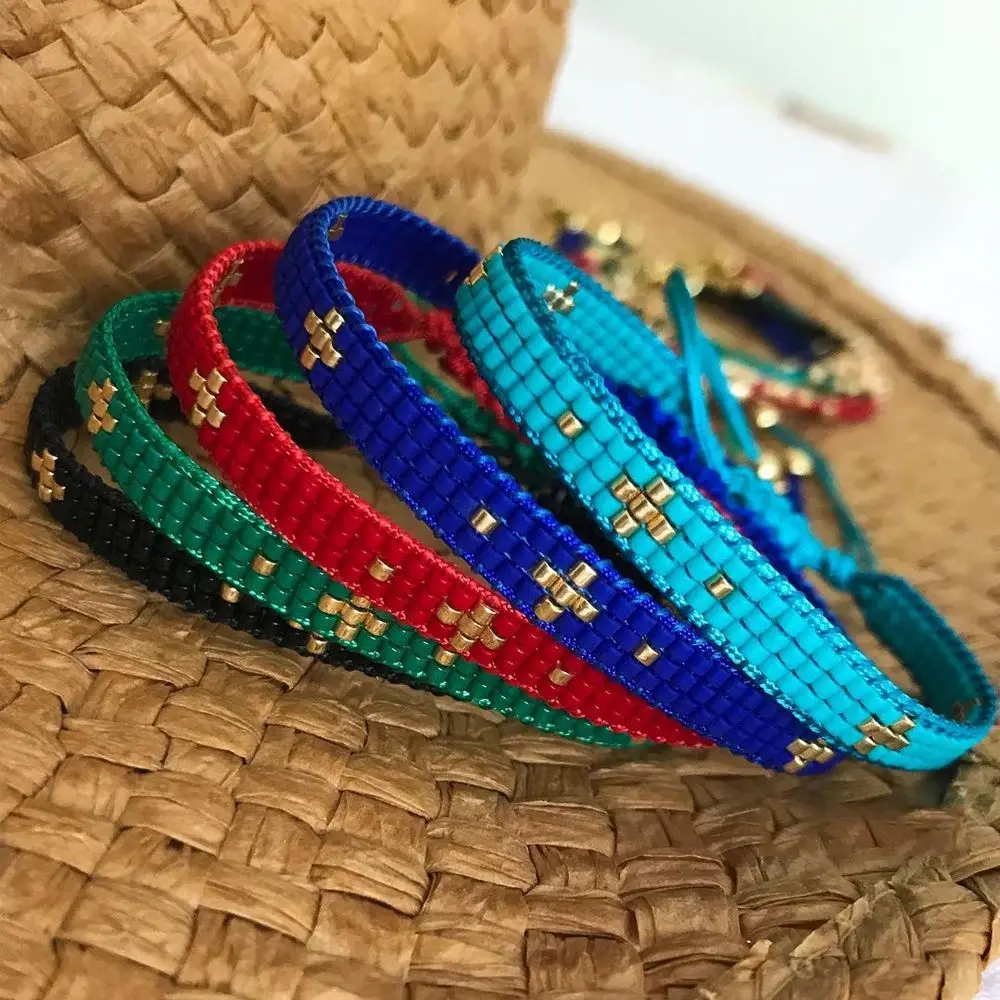 

Bohemian Ethnic Style Multicolor Beaded Couple Bracelet Miyuki Rice Beads Handmade Cross Jewelry Couple Bracelets Beads