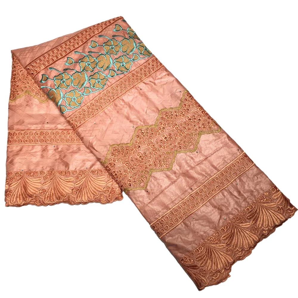 Оранжевый Африканский базин богатая ткань Африканское кружево свадебная брод 2 5