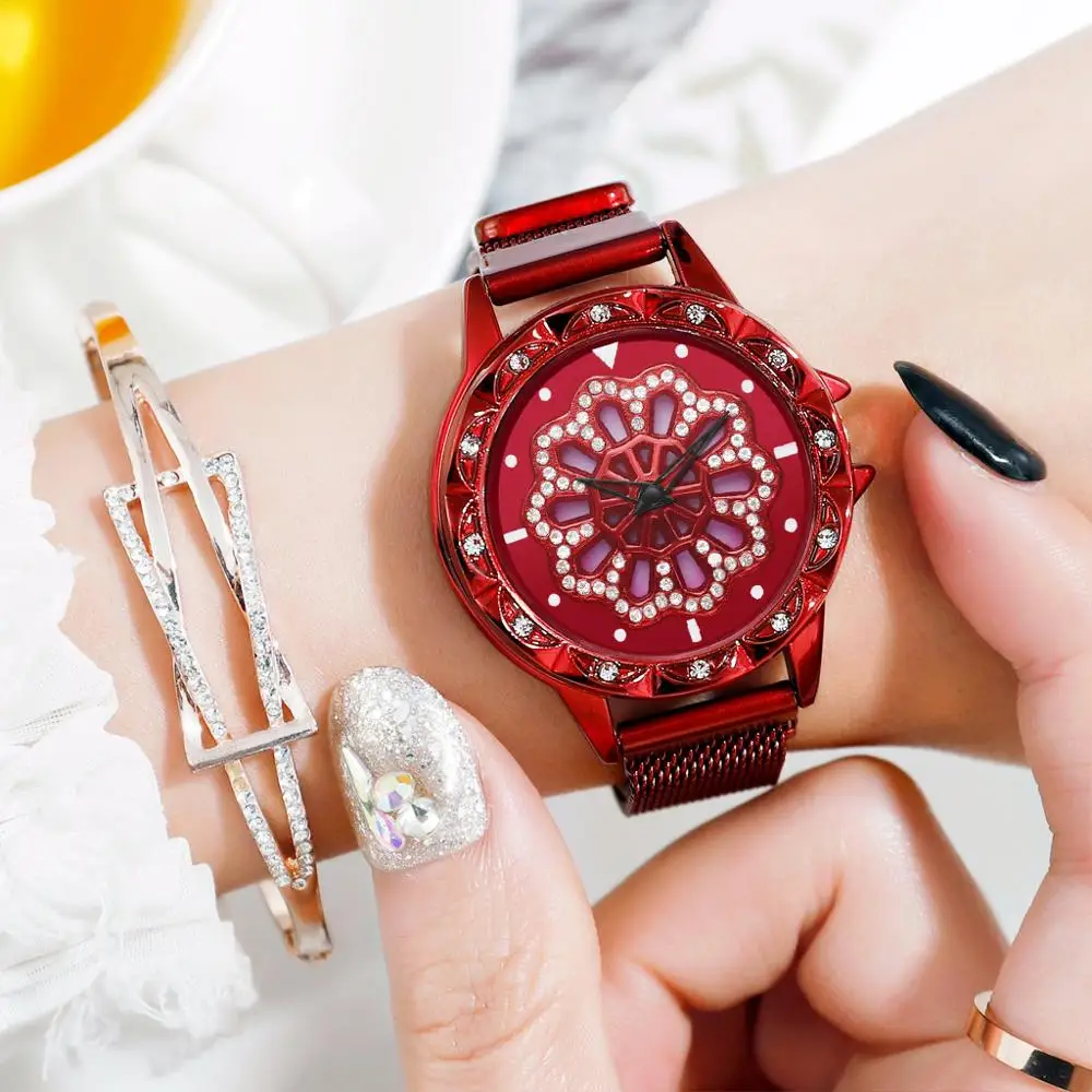 Montre avec cadran rotatif женские часы на удачу 2019 Роскошные вращающиеся алмазные с