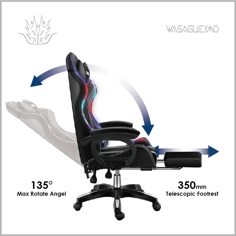 Satin Al Oyun Yarış Bilgisayar Sandalyesi LED RGB Modern Ev Ofis Uzanmış Ayarlanabilir Ofis Koltuğu Masaj