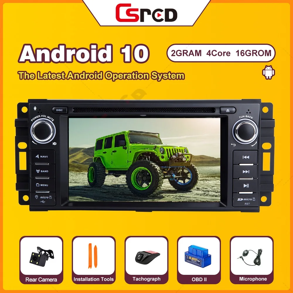 

Csred Android 10 6.2" Radio For Jeep Wrangler Compass Cherokee Chrysler Car Multimedia Player GPS Navigation Head Unit DVD CD