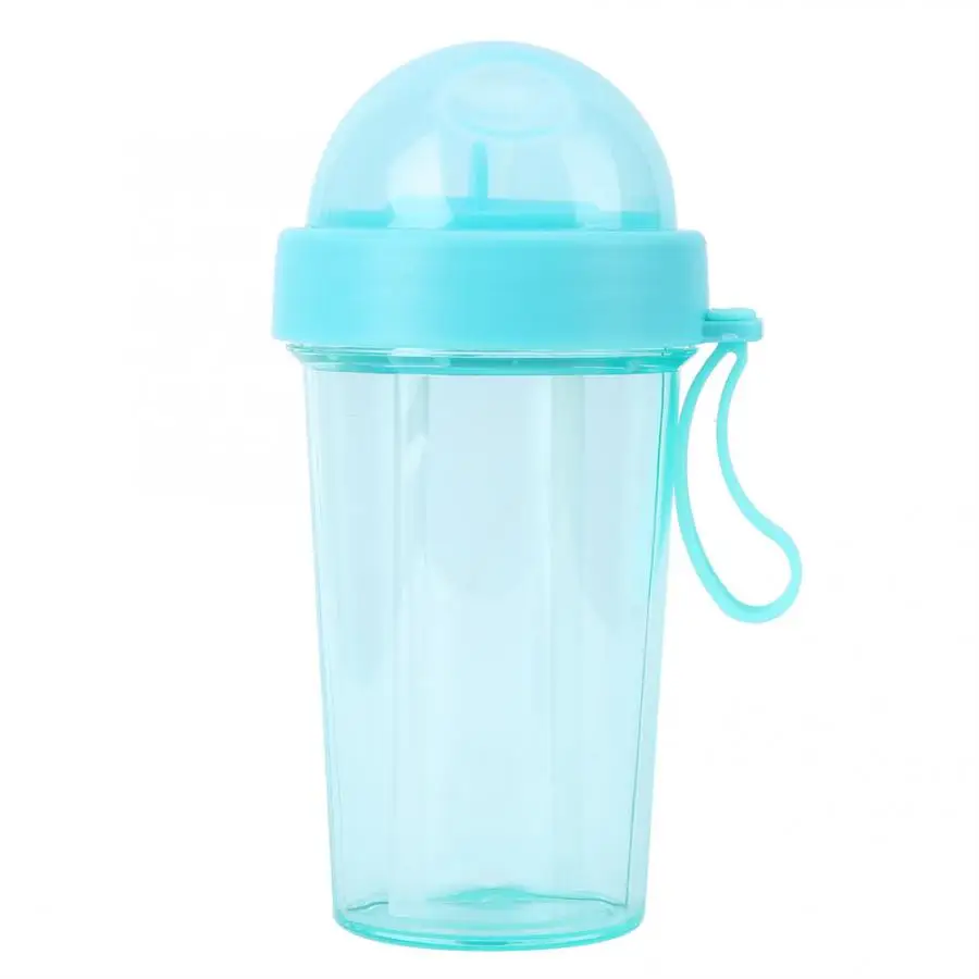 Blue 420ml 420/600 мл двойная соломинка бутылка для воды портативная для путешествий на открытом воздухе пластиковая Герметичная Бутылка для сока воды Спортивная бутылка для питья - Цвет: Blue 420ml