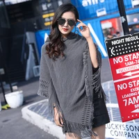 hollow out tassel hooded cloaks women solid color loose capes women autumn winter casual commute all match ponchos chic pullover