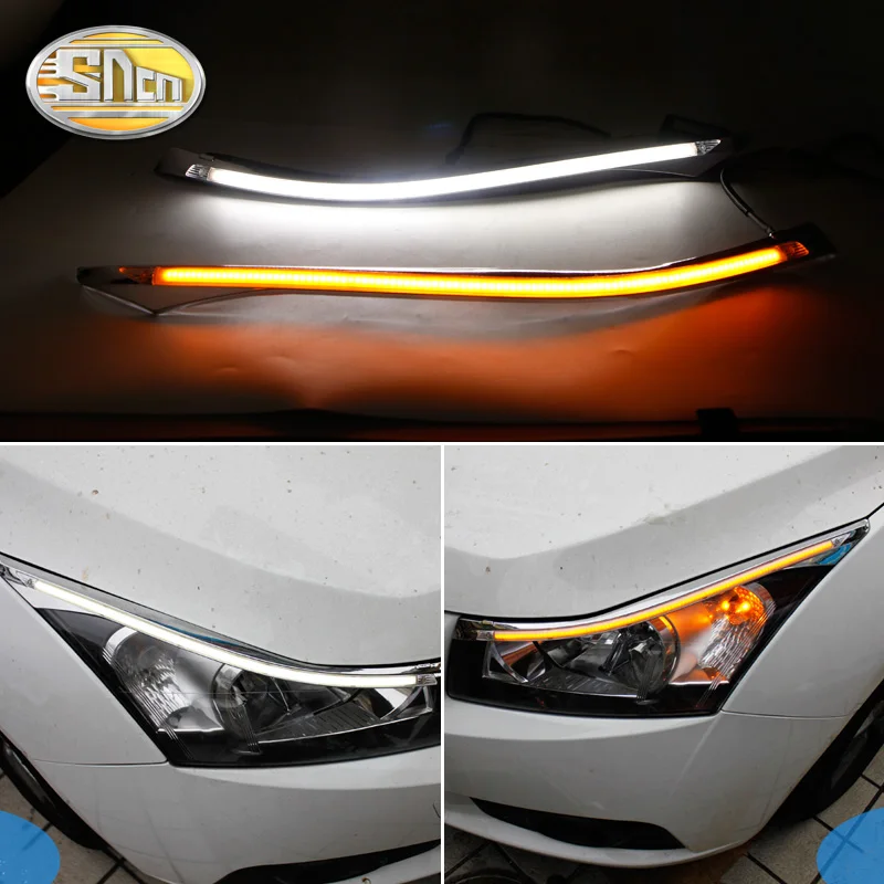 Дневные ходовые огни SNCN 2 шт. желтые с сигналом поворота светильник для Chevrolet Cruze
