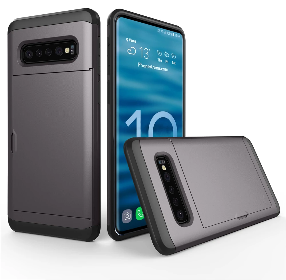 For Samsung Galaxy S10 Plus Lite S9 S8 NOTE 10 9 8 S7 Edge Case Hybrid Hard Back Cover with Slide Credit Card Pocket |