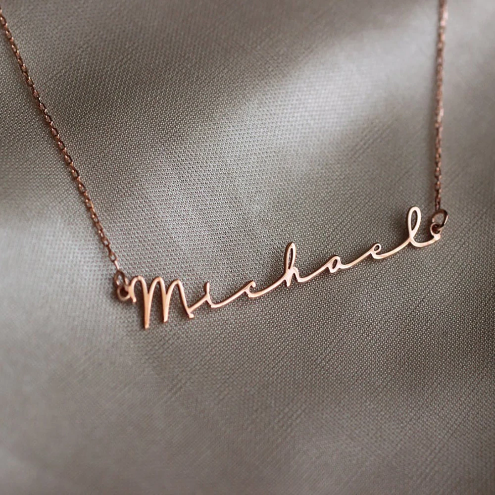 

Dainty Tiny Custom Cursive Name Personalized Charm Women Necklace Chain Stainless Steel Letter Nameplate Necklace Gift Jewelry