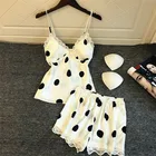 Новинка, Женская атласная одежда для сна, Женская шелковая пижама в горошек, женские милые комплекты из 2 предметов с повседневными пижамными комплектами