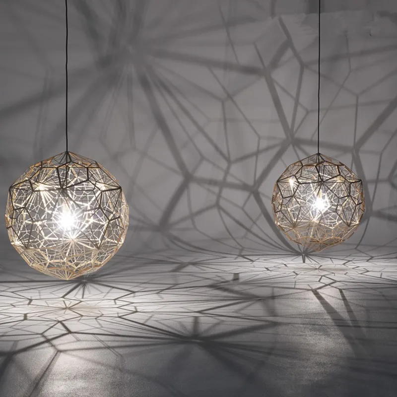 

Modern Copper Gold Silver Etch Web Pendant Light Pendant Lamp for Living Room Stainless Steel Diamond Polygon Fixture