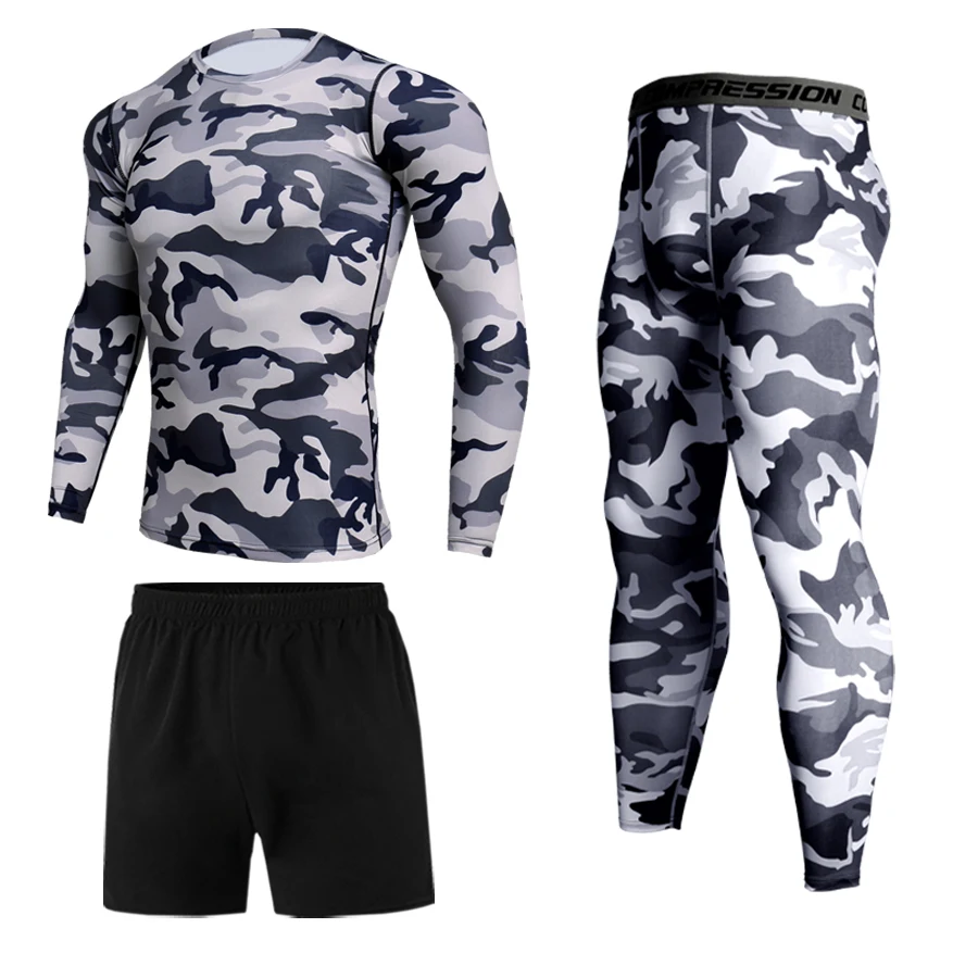 Camouflage tight training suit sports jogging sports suit fitness men's compression thermal underwear top trousers sportswear