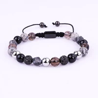 unique design mix natural stone beads cz pave ball woven beaded friendship bracelet men women
