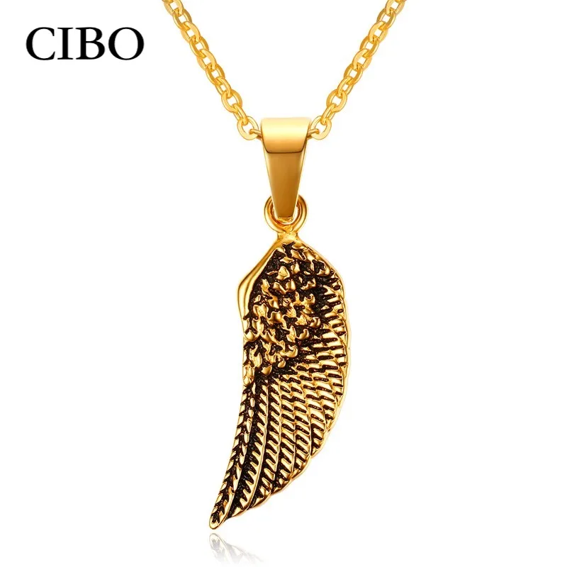 Винтаж Золото Тон Нержавеющая сталь Для Мужчин's Крыло ангела хранителя кулон