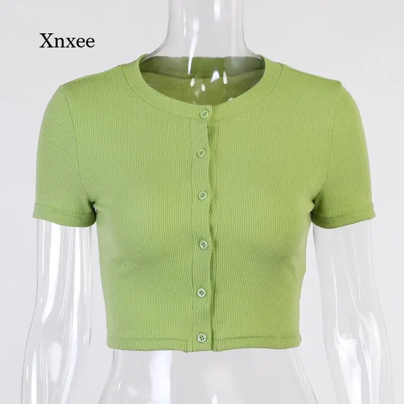 Костюм женский спортивный однотонный на пуговицах пикантная короткая футболка с